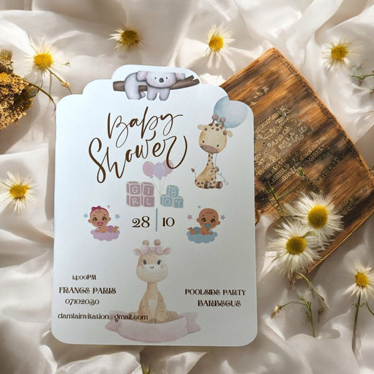 Carte baby shower animaux personnalisable | Invitation élégante et bohème avec enveloppe assortie pour un événement unique - FUDA Invitation