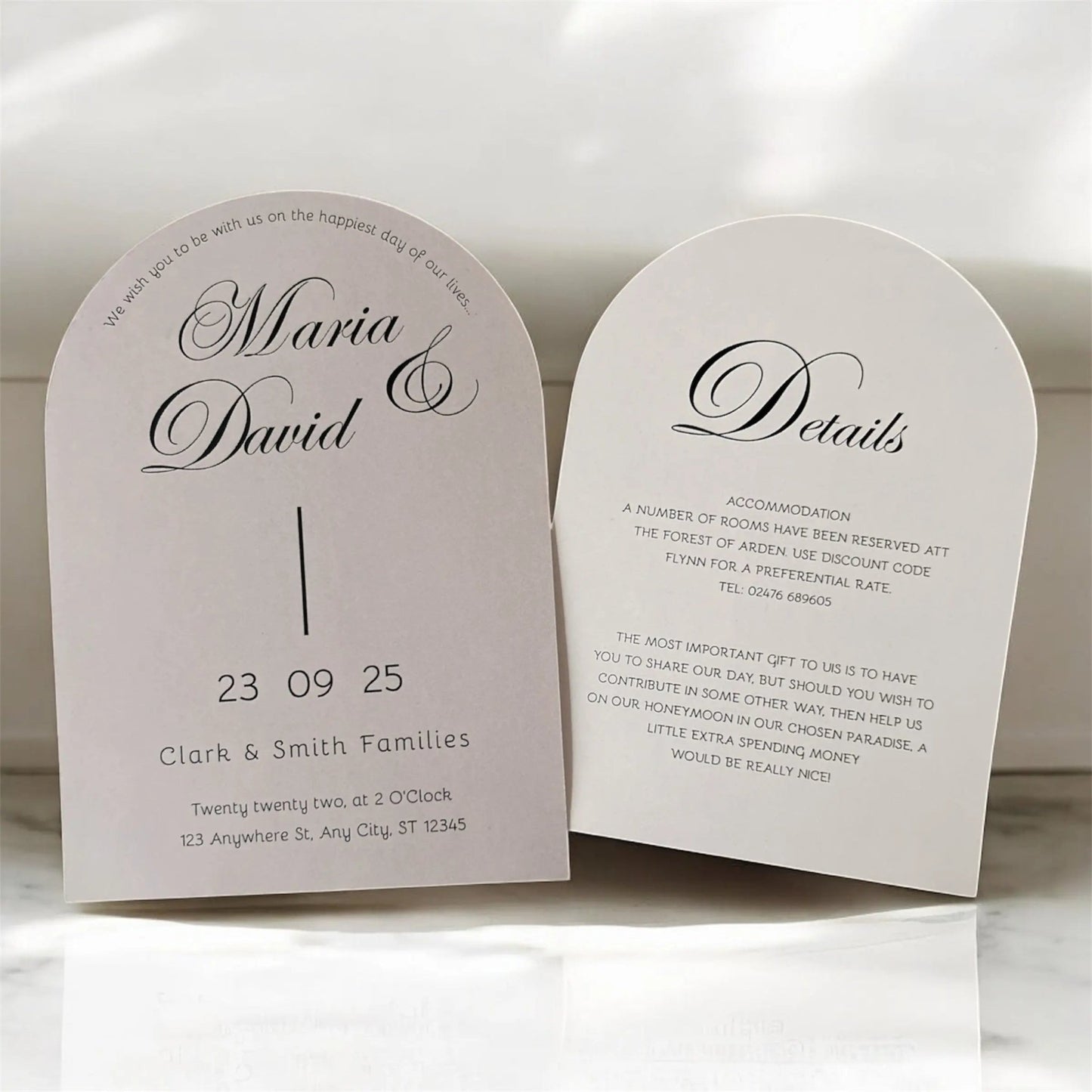 Faire - part de mariage minimaliste et moderne. Carte d'invitation + carte détaillée + enveloppe + sceau doré - FUDA Invitation