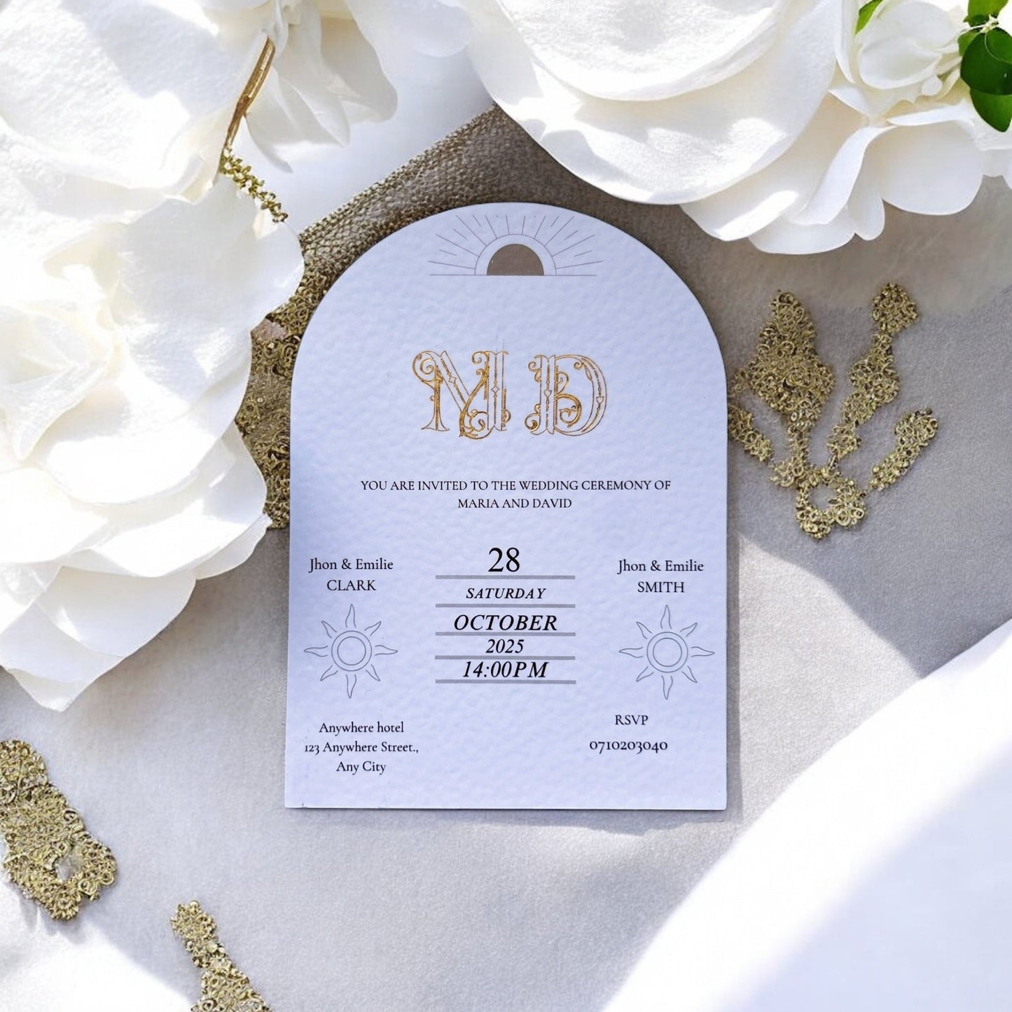 Faire - part de mariage – Texte en feuille d’or et papier embossé - Faire part élégants - FUDA Invitation