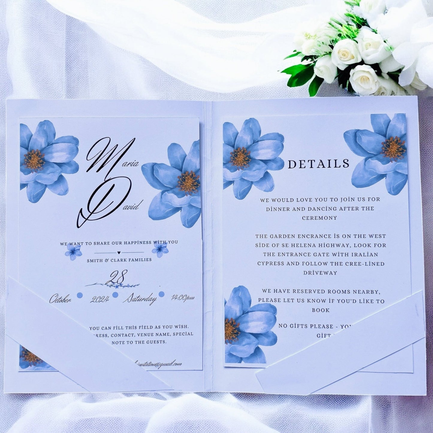 Faire - part sur mesure | Style livret avec fleurs et cachet - FUDA Invitation