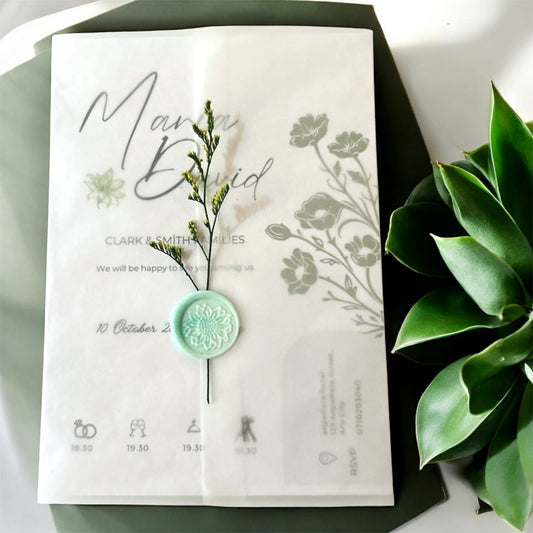 Floral Wedding Invitations with Semi - Transparent Envelope and Seal - FUDA Invitation