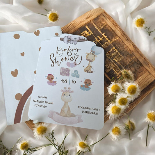 Carte baby shower animaux personnalisable | Invitation élégante et bohème avec enveloppe assortie pour un événement unique - FUDA Invitation