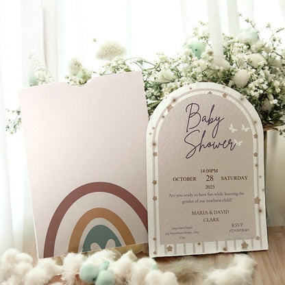 Custom baby shower invitations minimalistes avec enveloppe arc - en - ciel élégante - FUDA Invitation