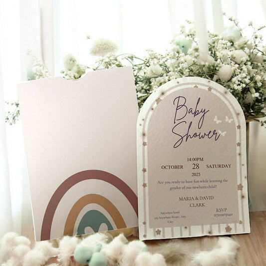 Custom baby shower invitations minimalistes avec enveloppe arc - en - ciel élégante - FUDA Invitation