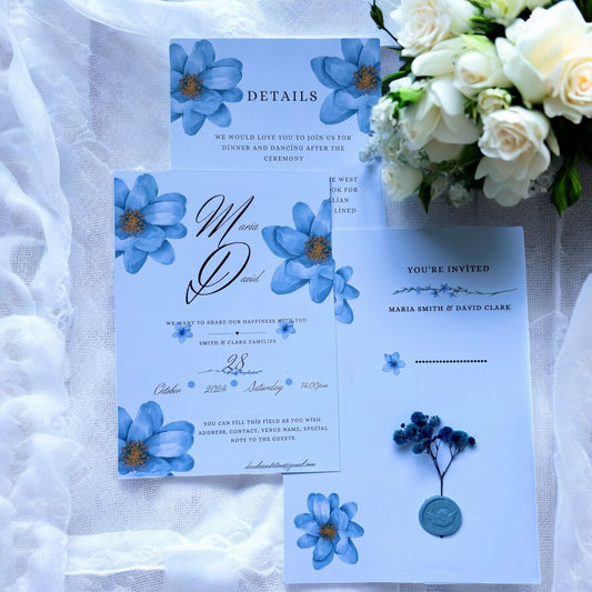 Faire - part sur mesure | Style livret avec fleurs et cachet - FUDA Invitation