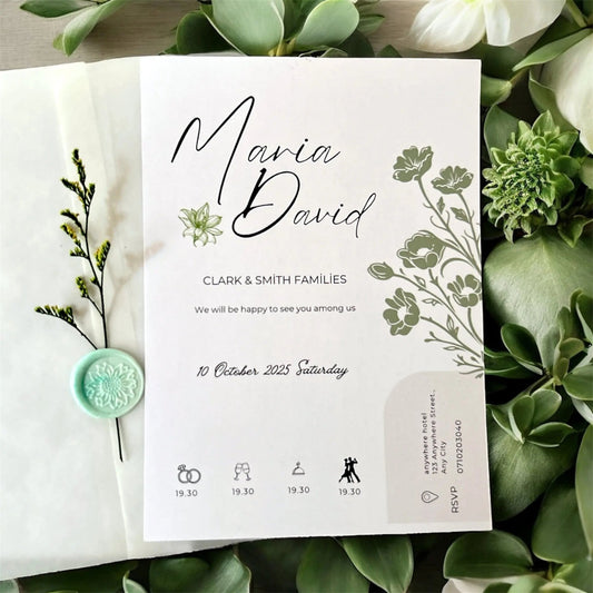 Floral Wedding Invitations with Semi - Transparent Envelope and Seal - FUDA Invitation